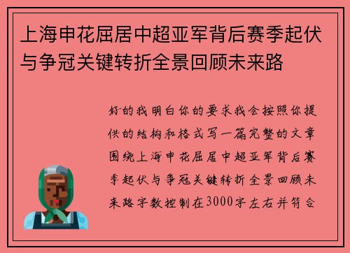 上海申花屈居中超亚军背后赛季起伏与争冠关键转折全景回顾未来路